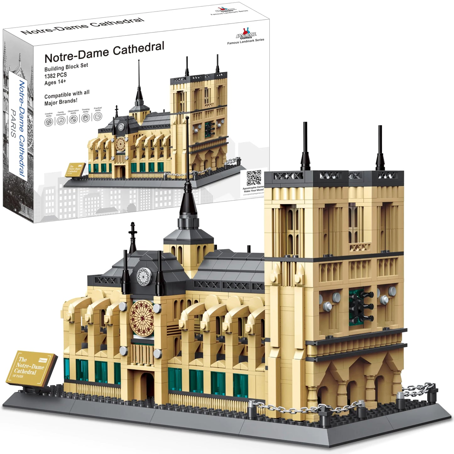 Apostrophe Games Notre-Dame Cathedral Building Block Set (1378 Pieces) Pariss Notre Dame Cathedral Famous Landmark Series - Architecture Model for Kids and Adults